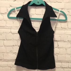 VTG Zip-up Black Halter Top by Pyramide Sz Medium